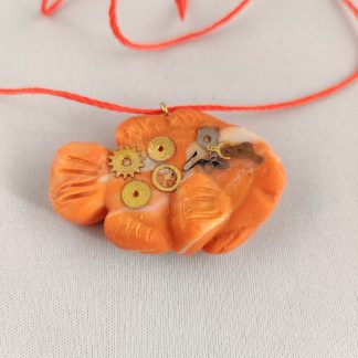 Steampunk clay goldfish necklace