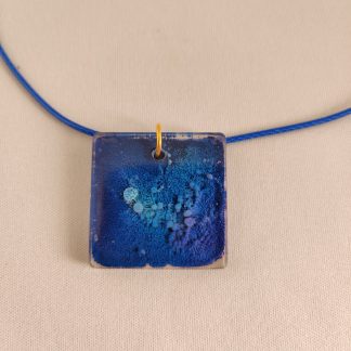 Alcohol ink necklace - blue square